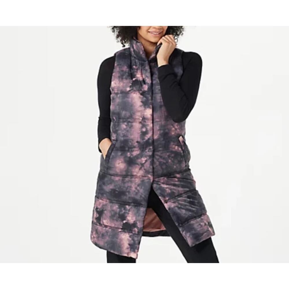 Zuda Womens Long Snap Puffer Vest - Blush Multi Color Space *EUC